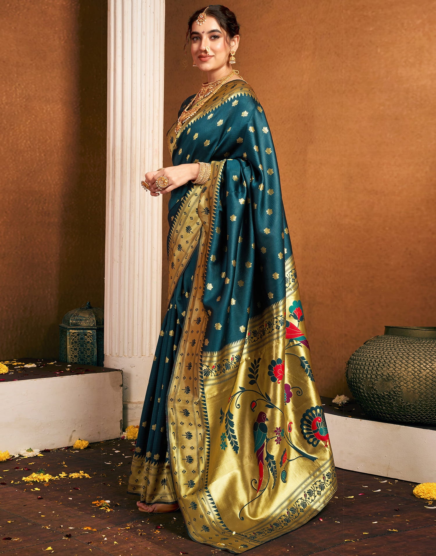 Rama Blue Silk Woven Paithani Saree