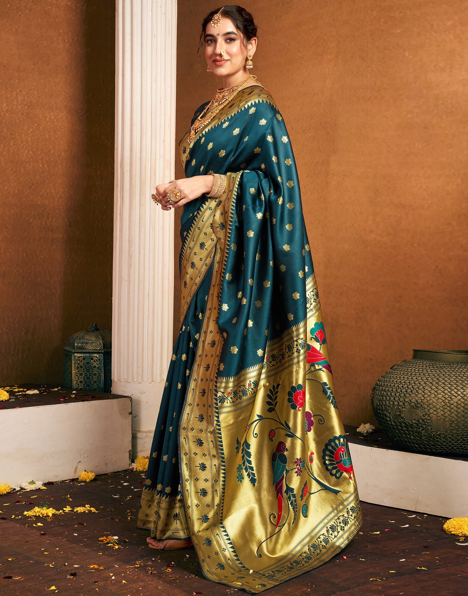 Rama Blue Silk Woven Paithani Saree