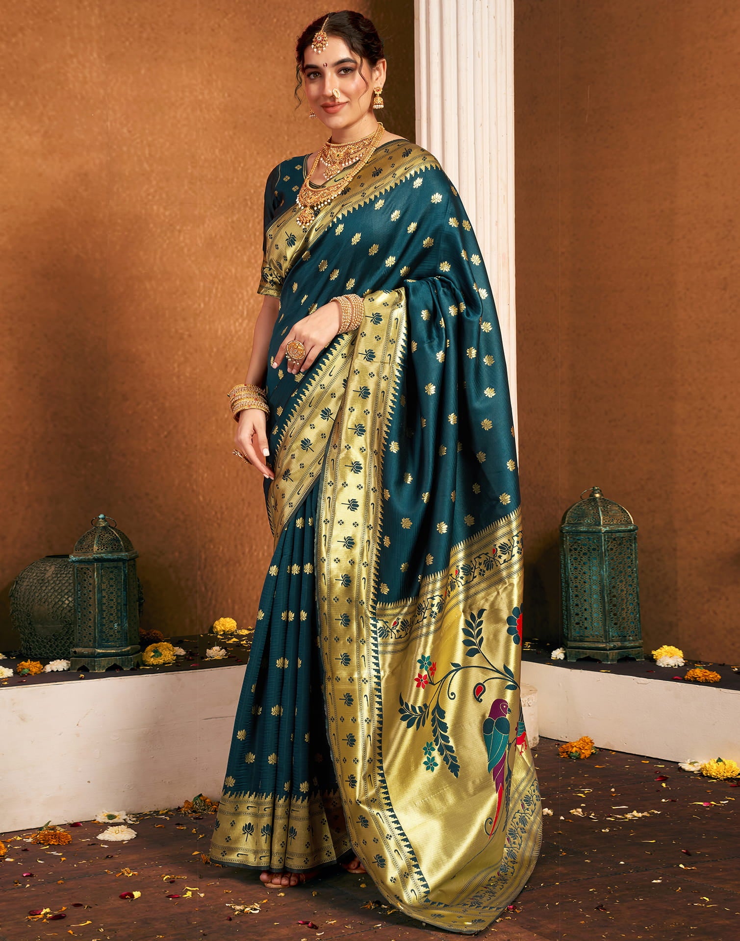 Rama Blue Silk Woven Paithani Saree