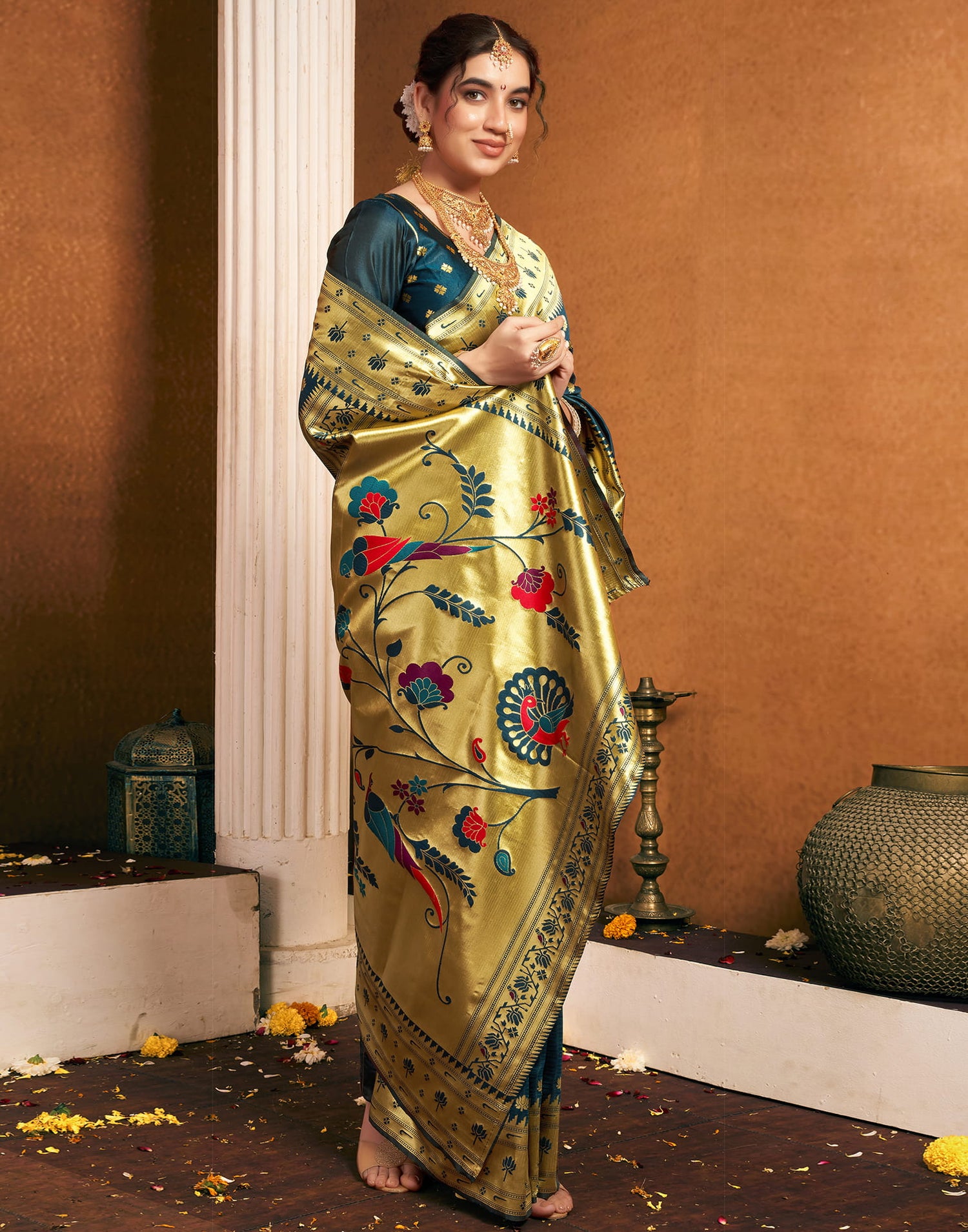 Rama Blue Silk Woven Paithani Saree