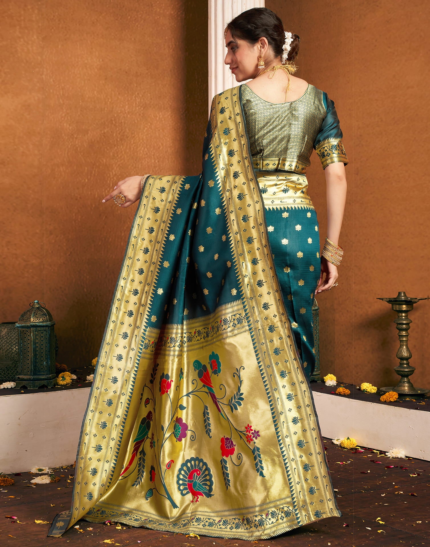 Rama Blue Silk Woven Paithani Saree