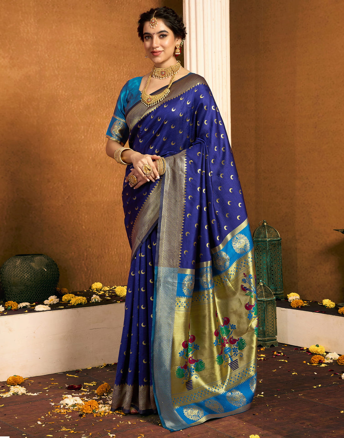 Navy Blue Silk Woven Paithani Saree