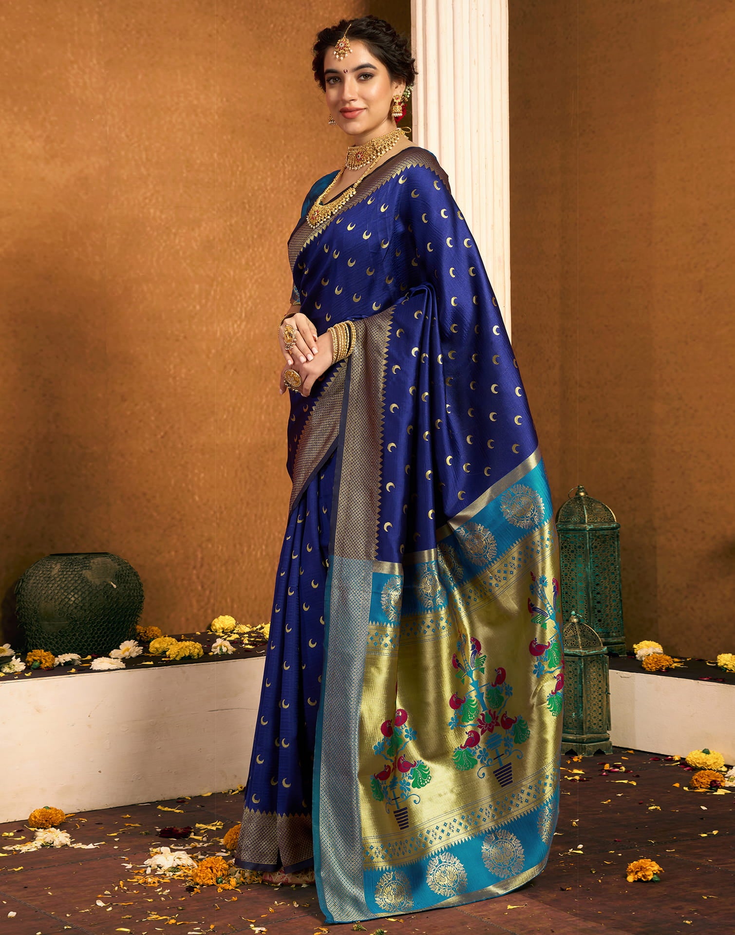 Navy Blue Silk Woven Paithani Saree