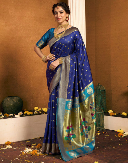 Navy Blue Silk Woven Paithani Saree