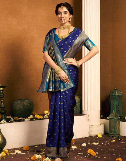 Navy Blue Silk Woven Paithani Saree