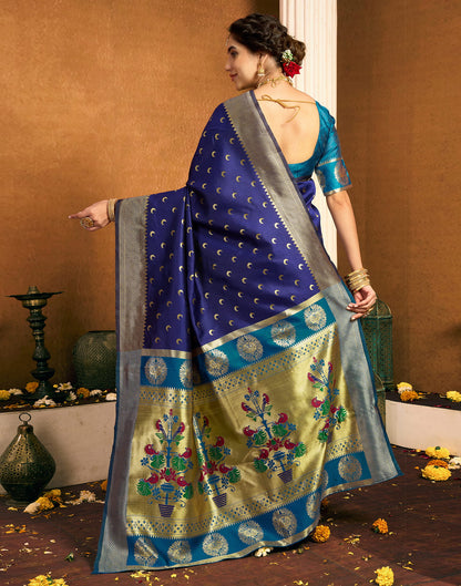 Navy Blue Silk Woven Paithani Saree