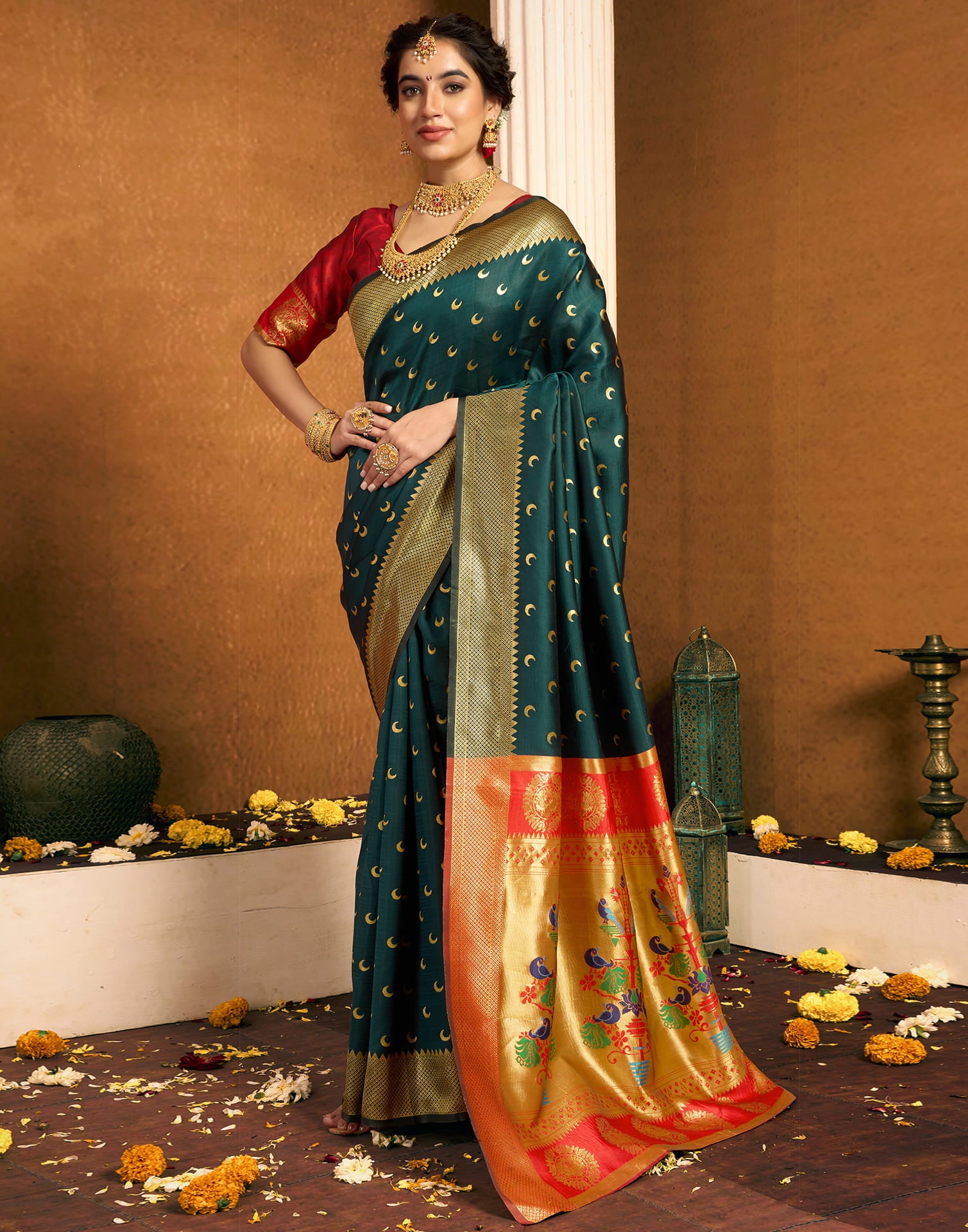 Dark Green Silk Woven Paithani Saree