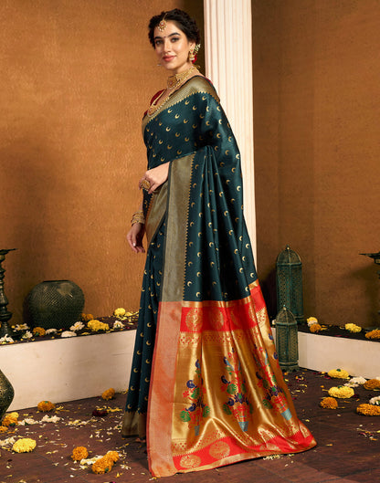 Dark Green Silk Woven Paithani Saree