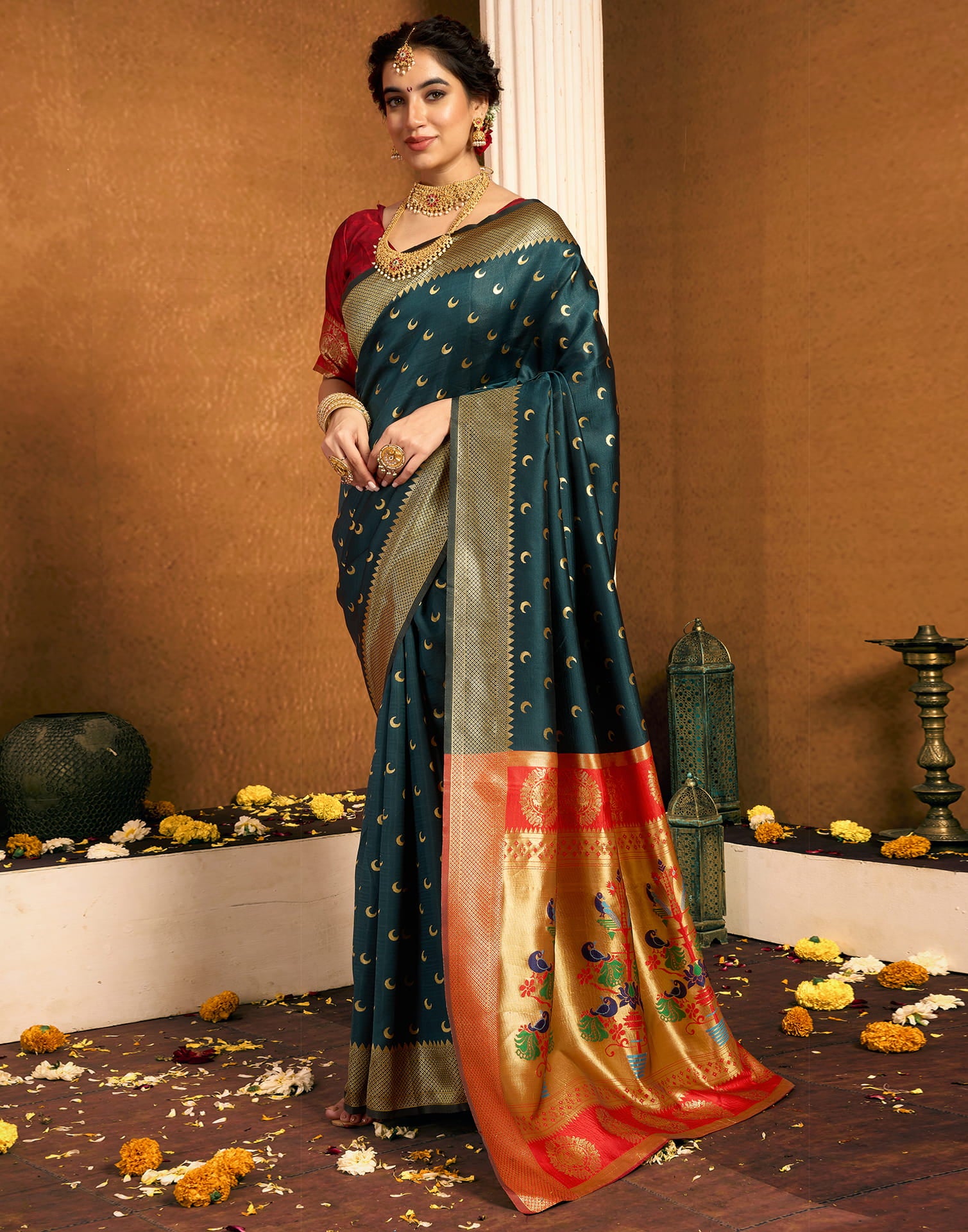 Dark Green Silk Woven Paithani Saree