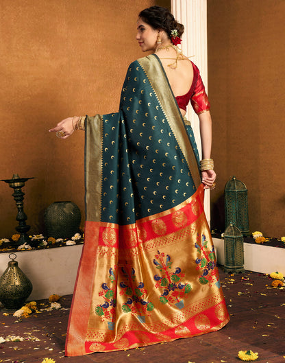 Dark Green Silk Woven Paithani Saree