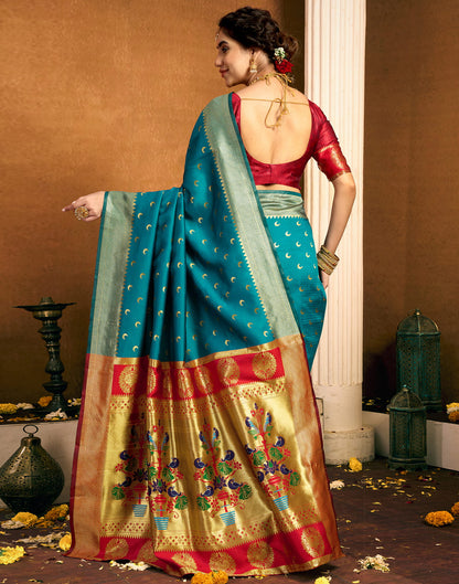 Turquoise Silk Woven Paithani Saree