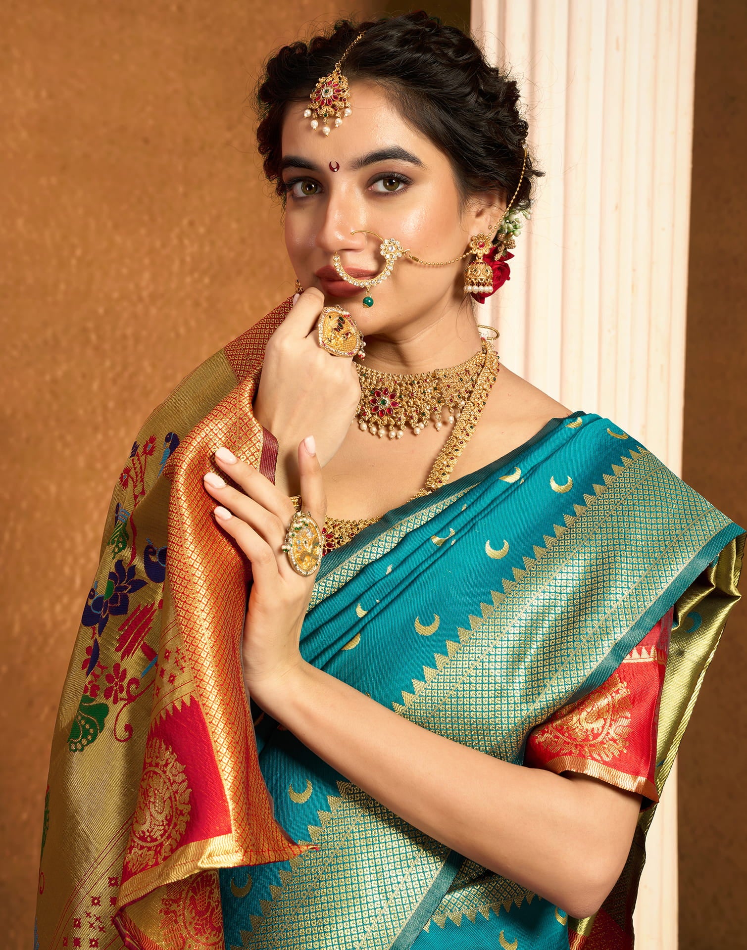 Turquoise Silk Woven Paithani Saree