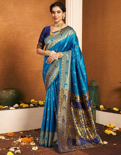 teal Blue Silk Woven Paithani Saree