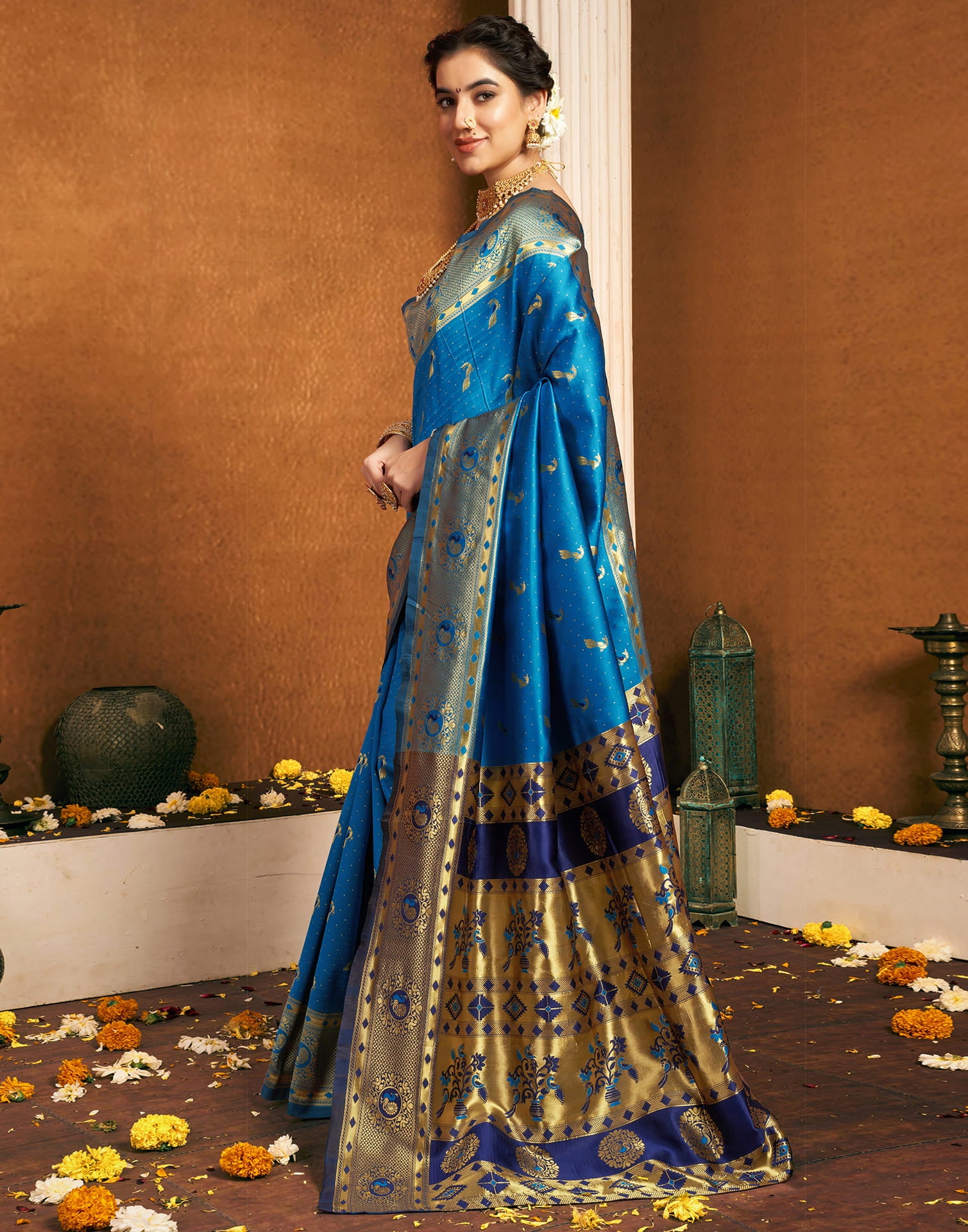 teal Blue Silk Woven Paithani Saree