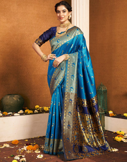 teal Blue Silk Woven Paithani Saree