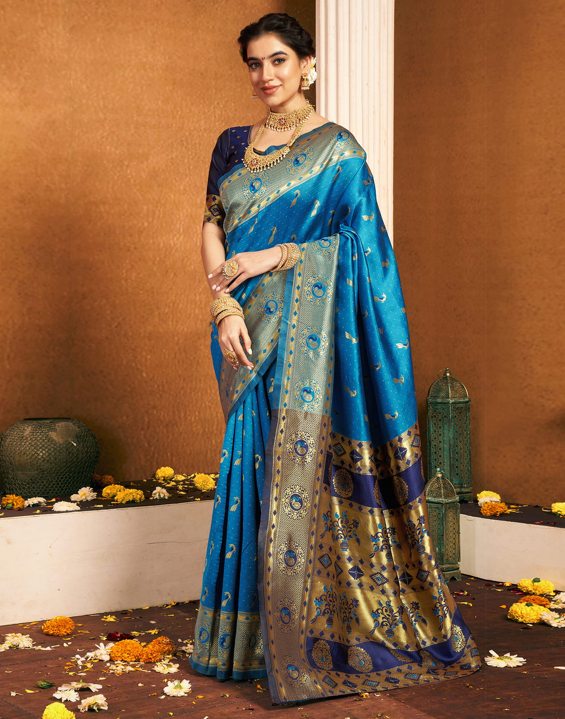 teal Blue Silk Woven Paithani Saree