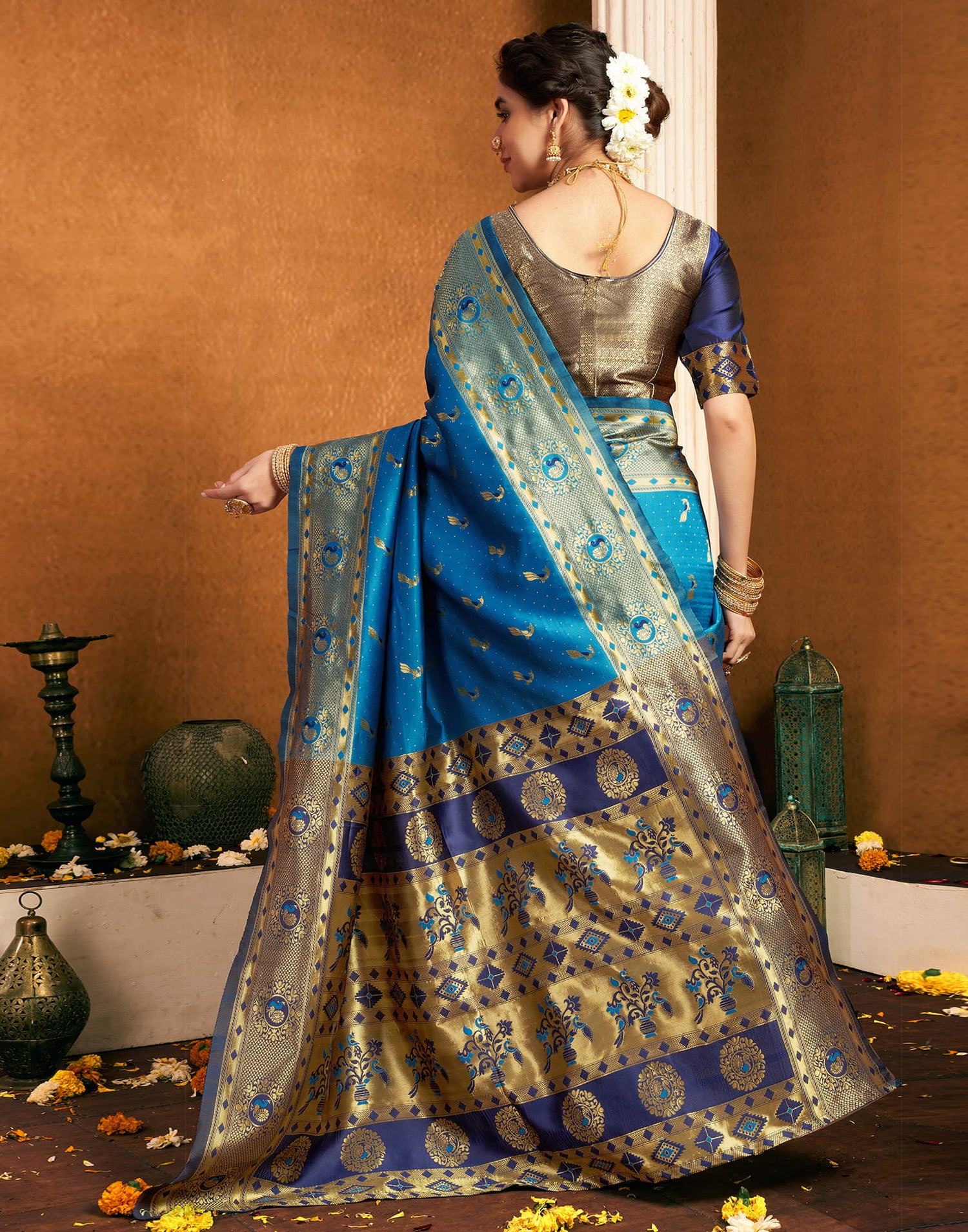 teal Blue Silk Woven Paithani Saree