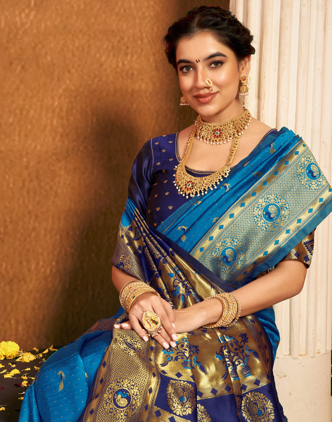 teal Blue Silk Weaving Paithani Saree