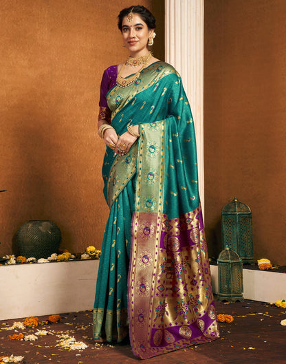 Teal Green Silk Woven Paithani Saree