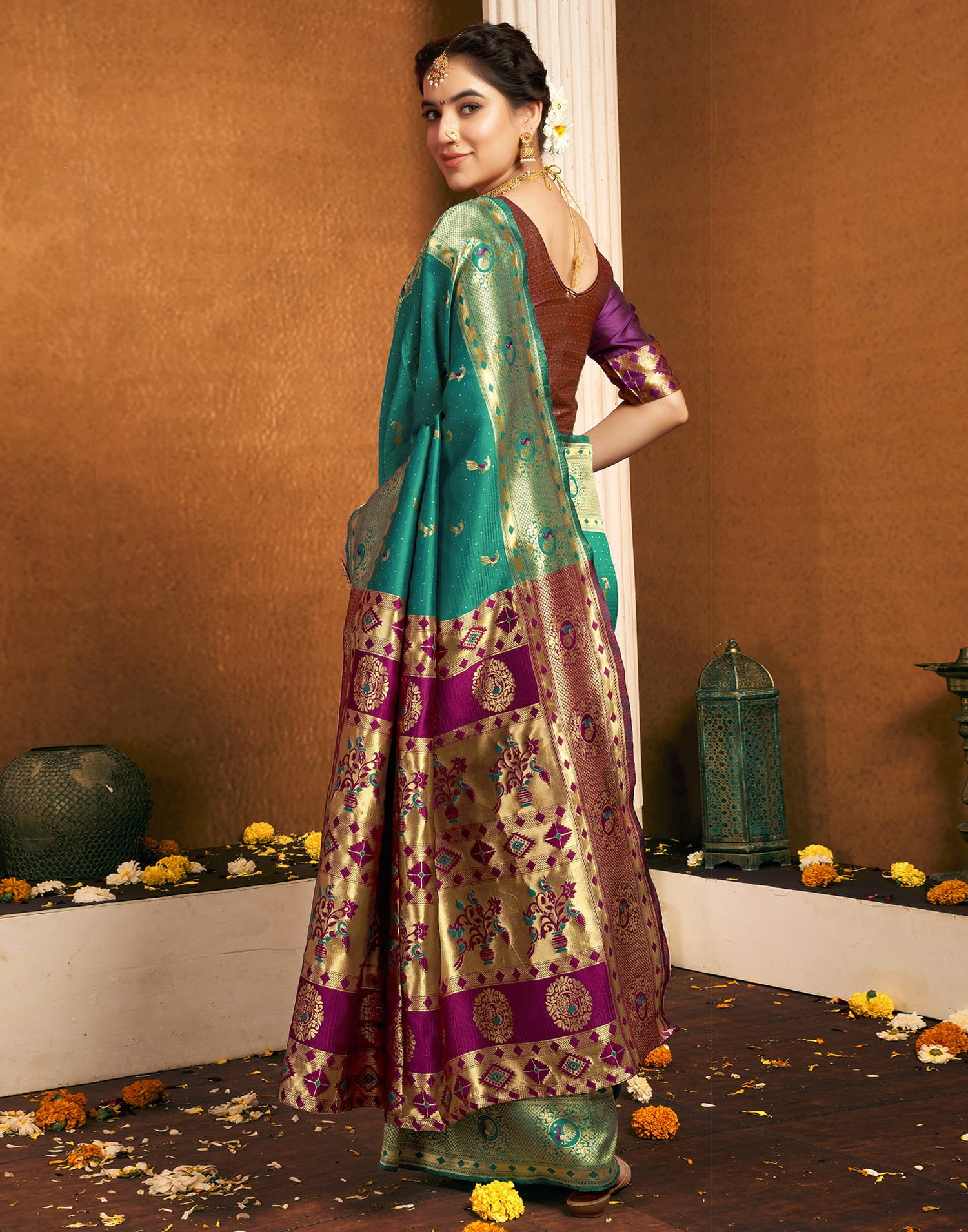 Teal Green Silk Woven Paithani Saree