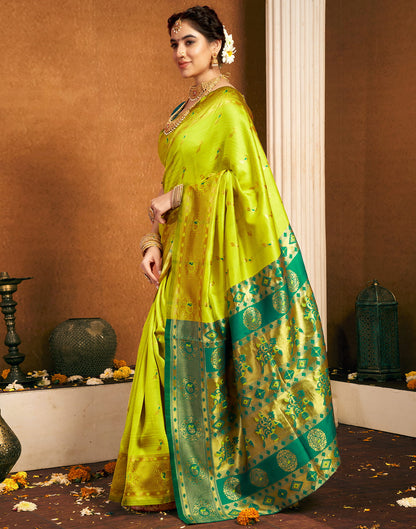 Lime Green Silk Woven Paithani Saree