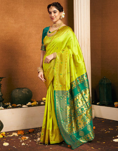 Lime Green Silk Woven Paithani Saree