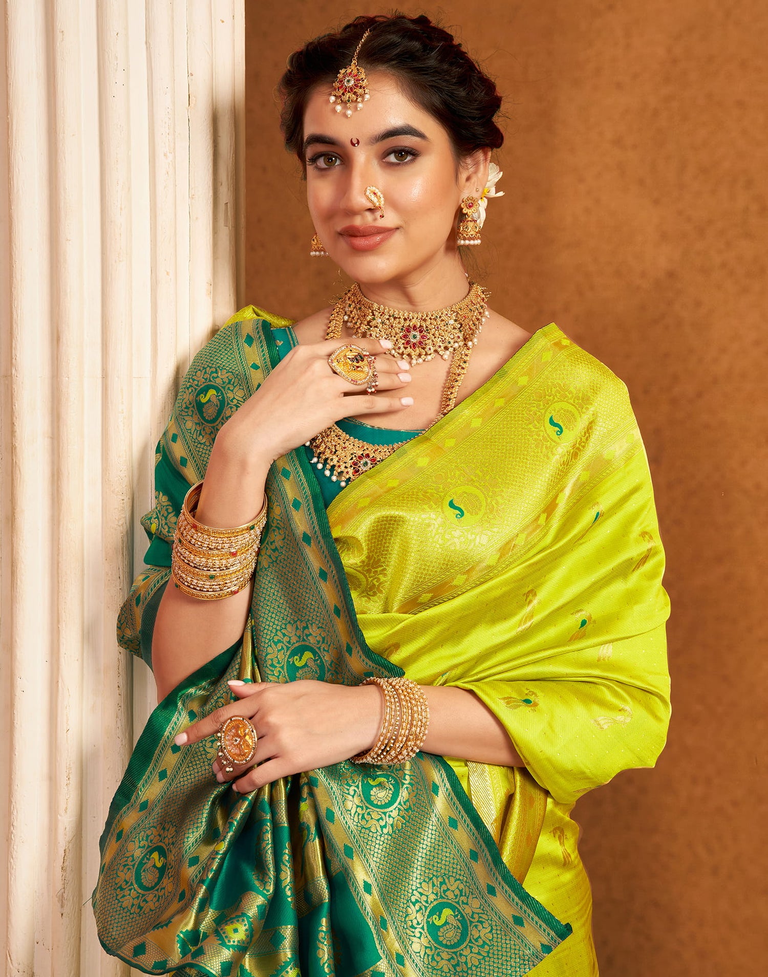 Lime Green Silk Woven Paithani Saree