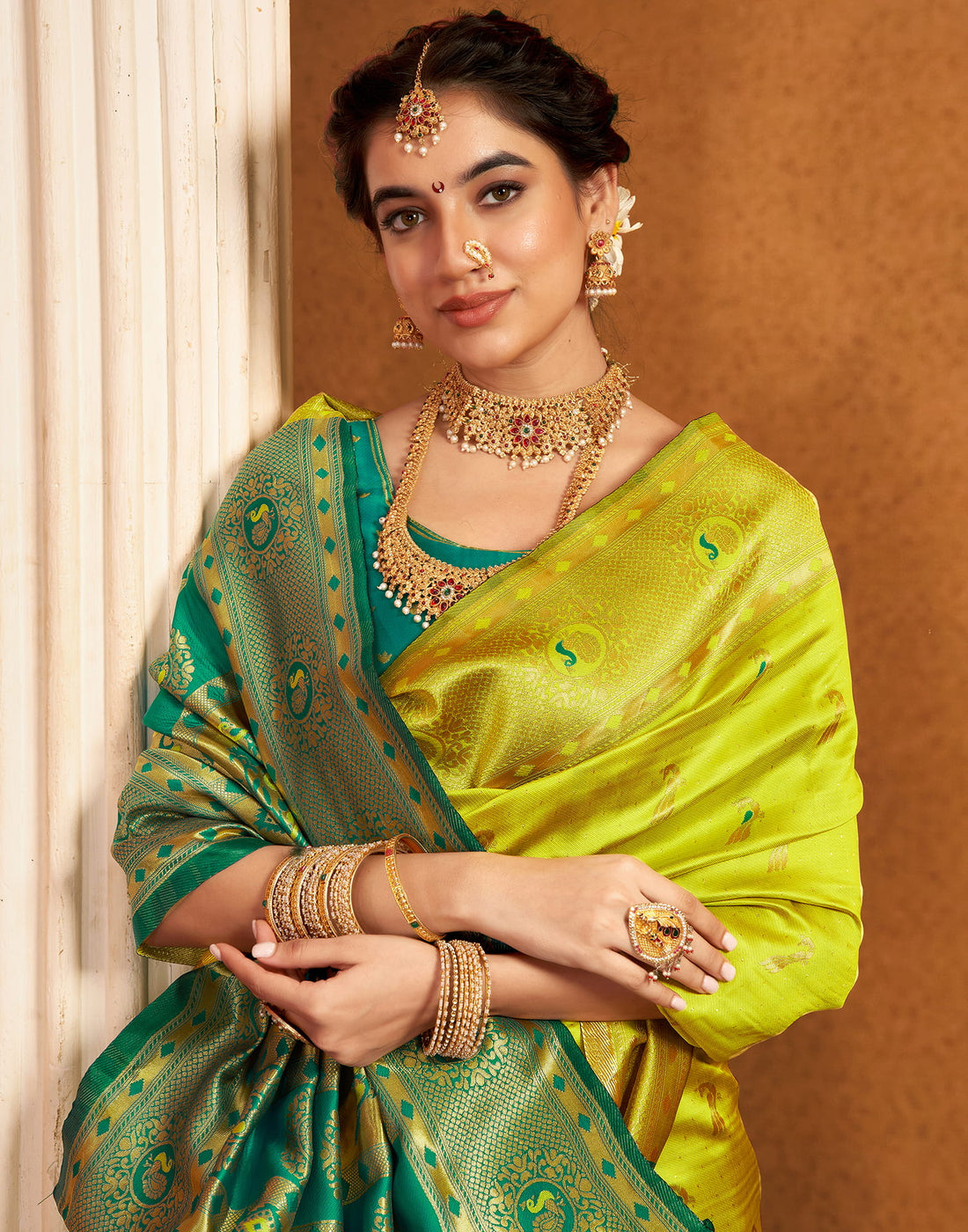 Lime Green Silk Weaving Paithani Saree