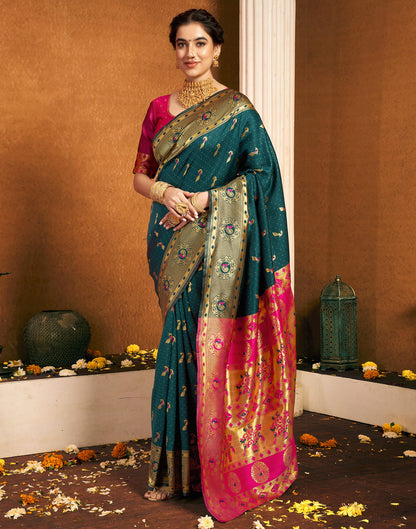 Rama Blue Silk Woven Paithani Saree