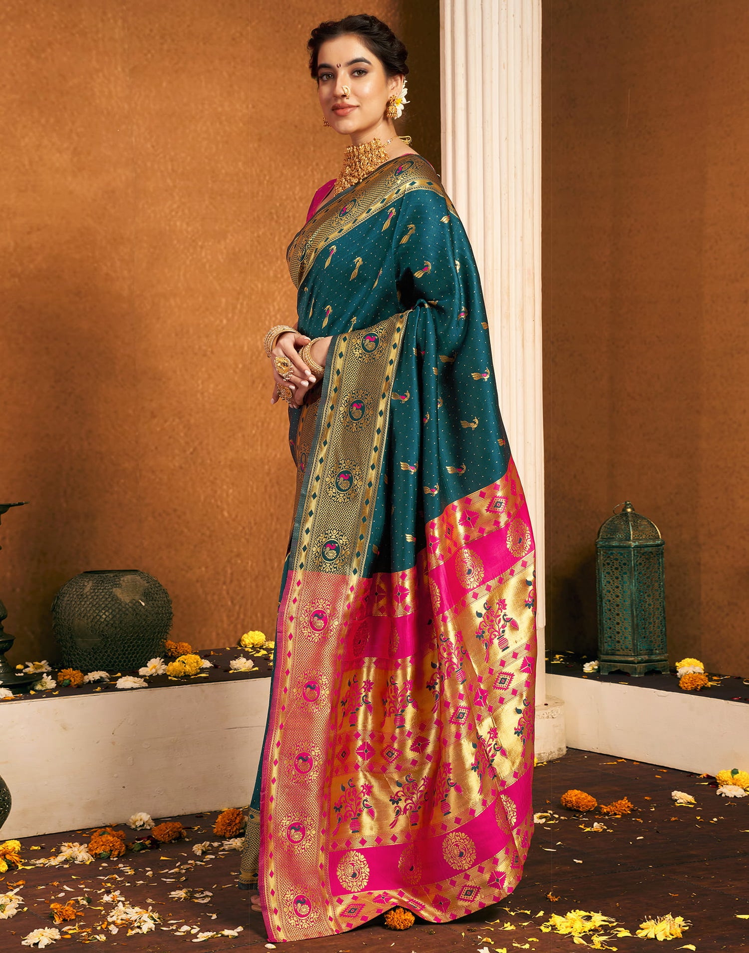 Rama Blue Silk Woven Paithani Saree