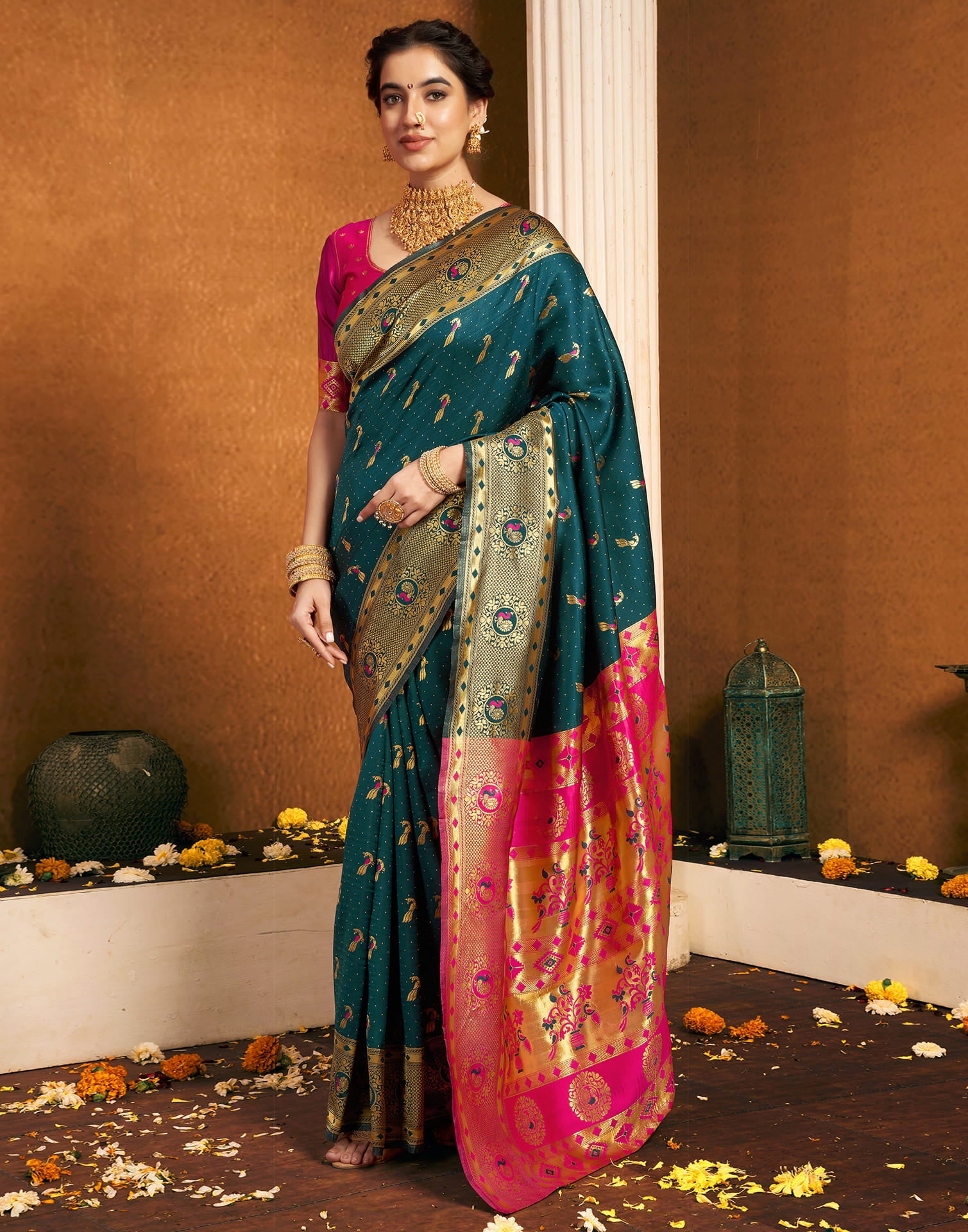 Rama Blue Silk Woven Paithani Saree