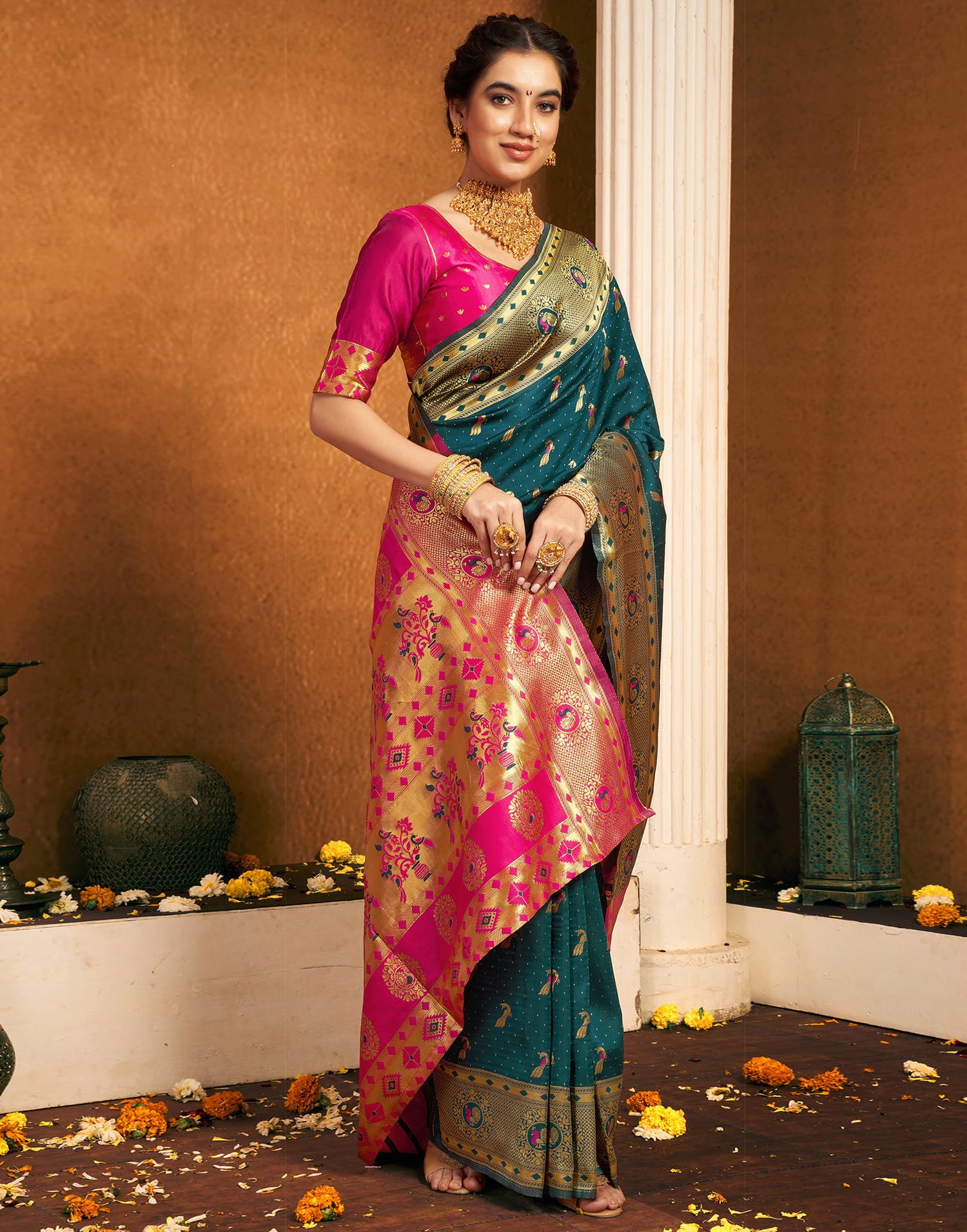 Rama Blue Silk Woven Paithani Saree