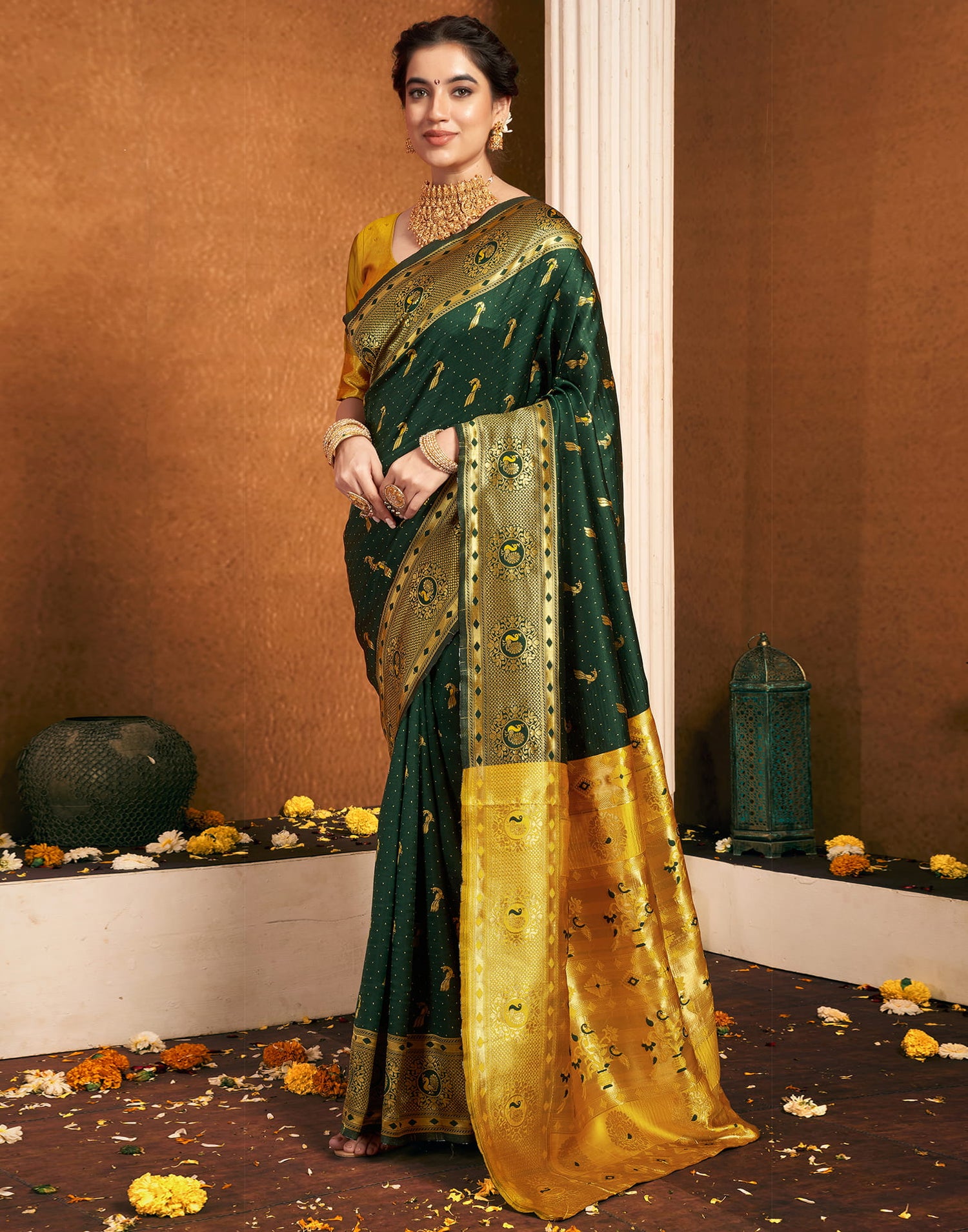 Dark Green Silk Woven Paithani Saree