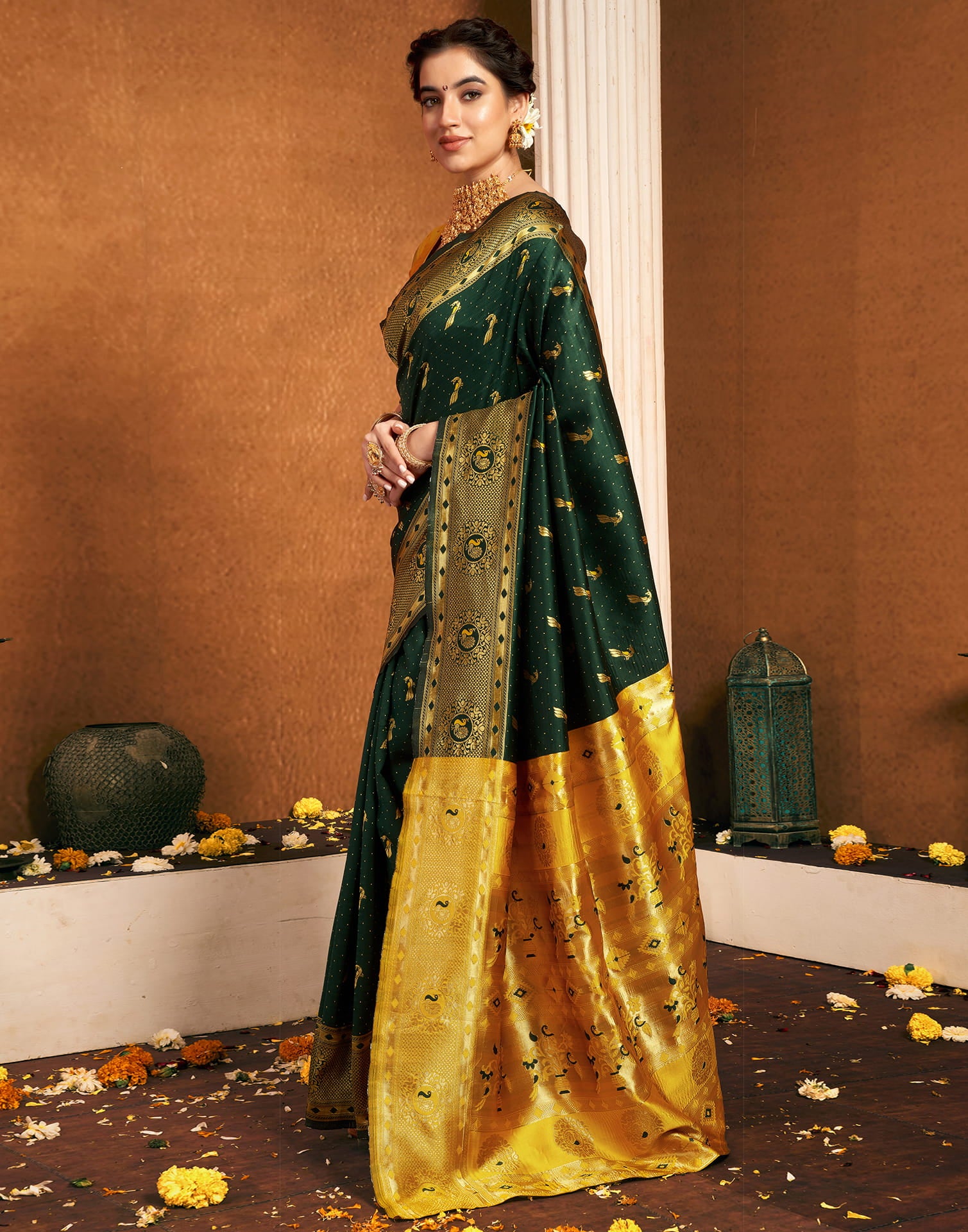 Dark Green Silk Woven Paithani Saree