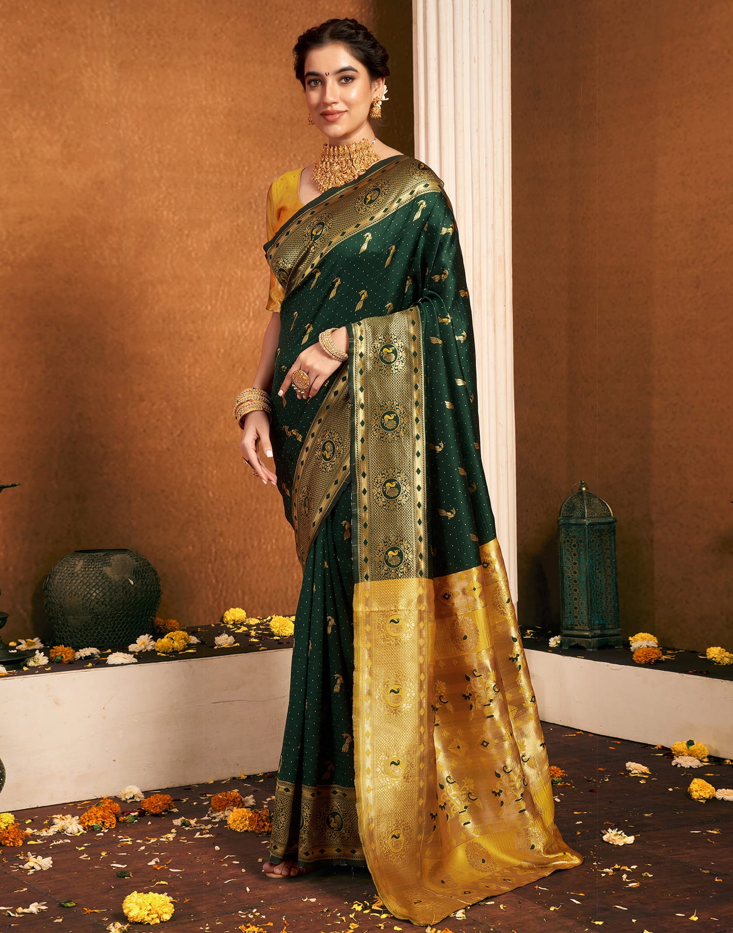 Dark Green Silk Woven Paithani Saree