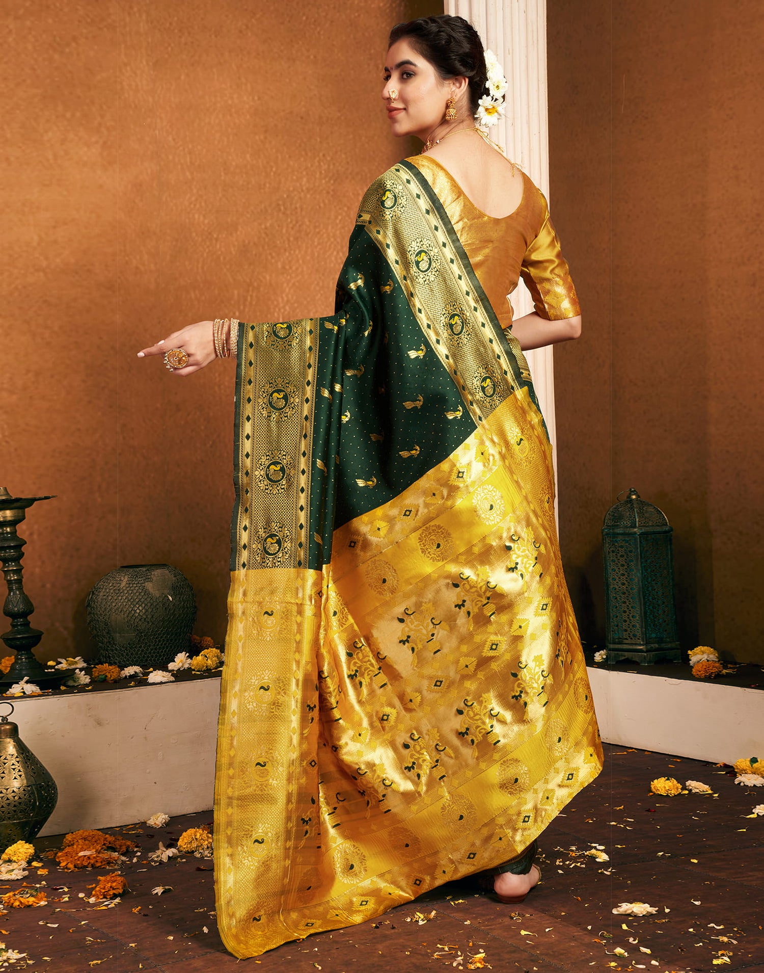 Dark Green Silk Woven Paithani Saree