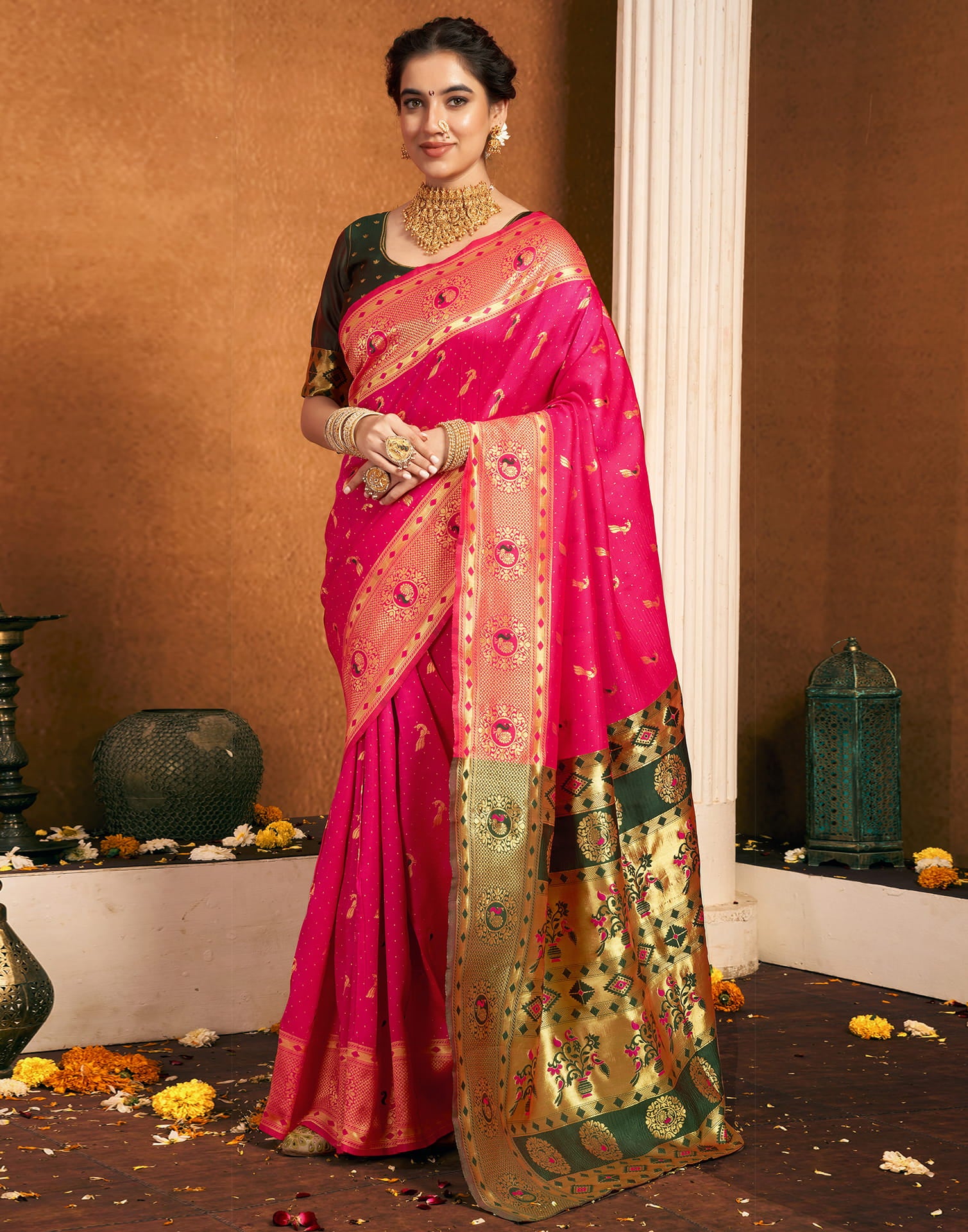 Rani Pink Silk Woven Paithani Saree