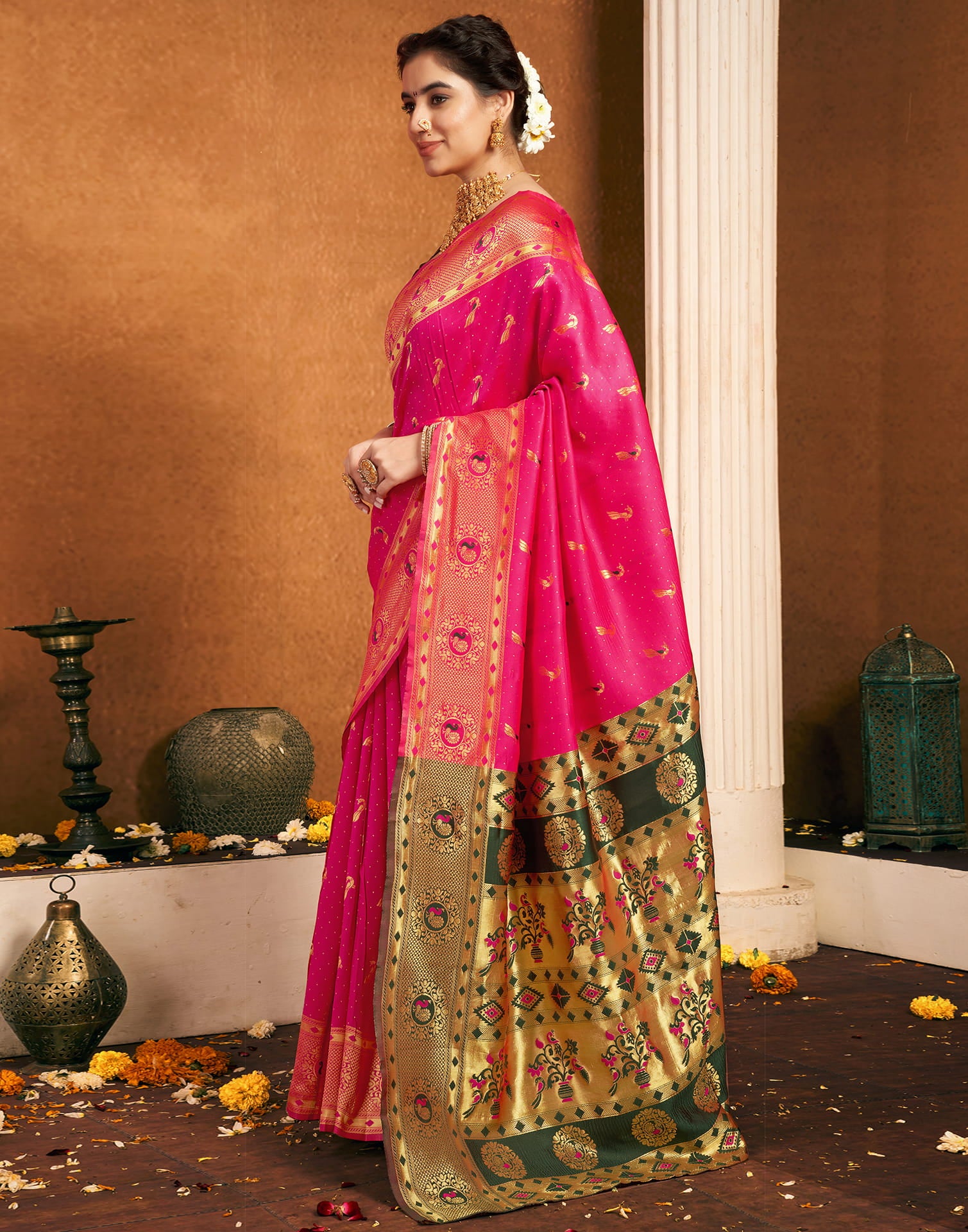 Rani Pink Silk Woven Paithani Saree