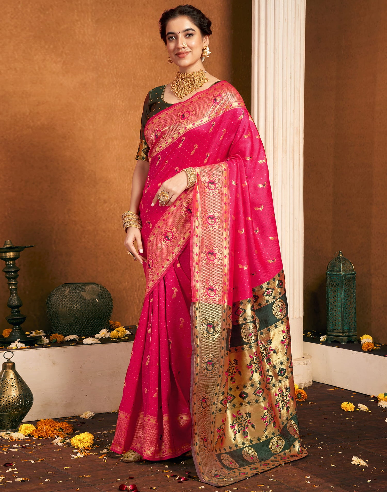 Rani Pink Silk Woven Paithani Saree