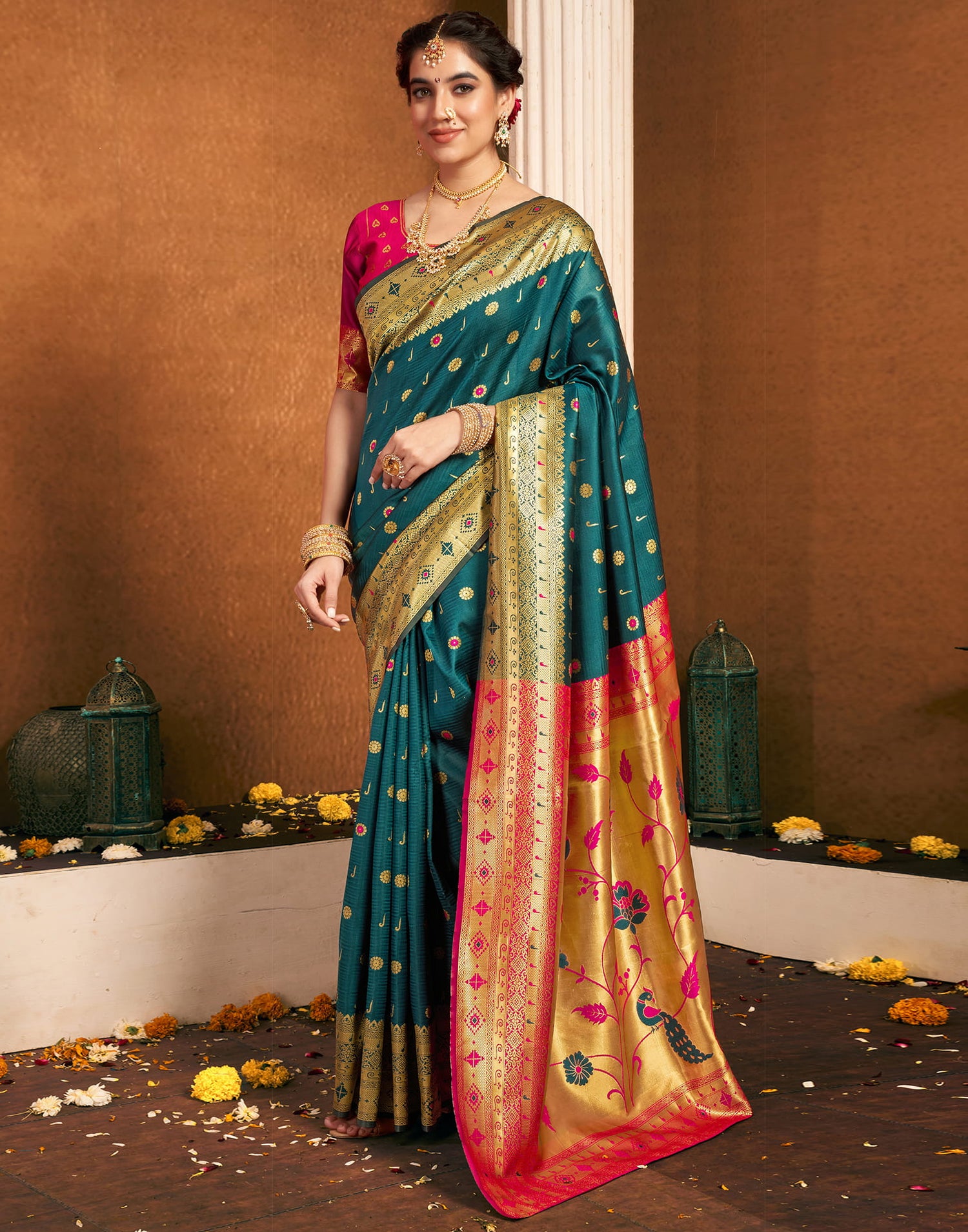 Dark Rama Green Silk Woven Paithani Saree