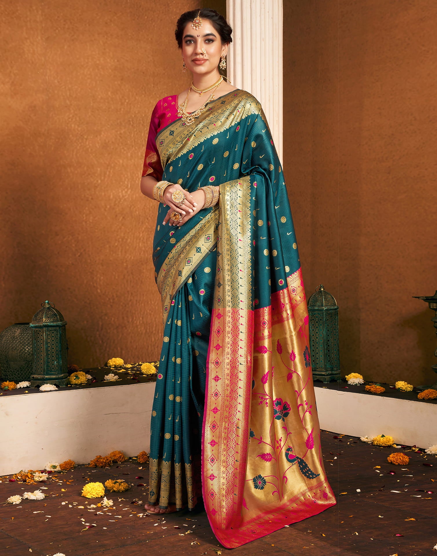 Dark Rama Green Silk Woven Paithani Saree