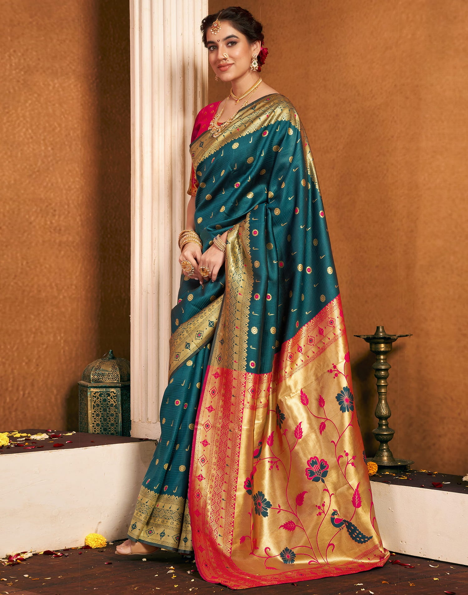 Dark Rama Green Silk Woven Paithani Saree