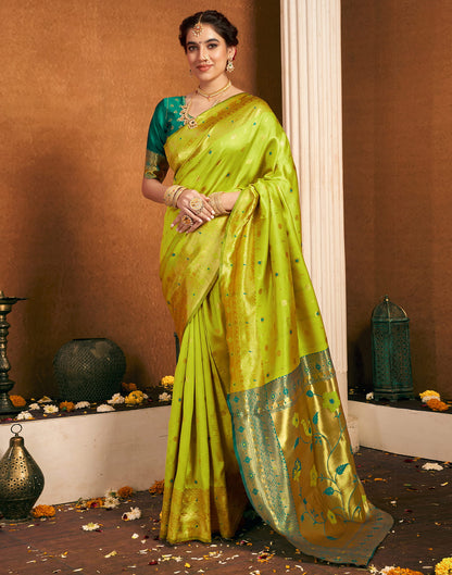 Lime Green Silk Woven Paithani Saree