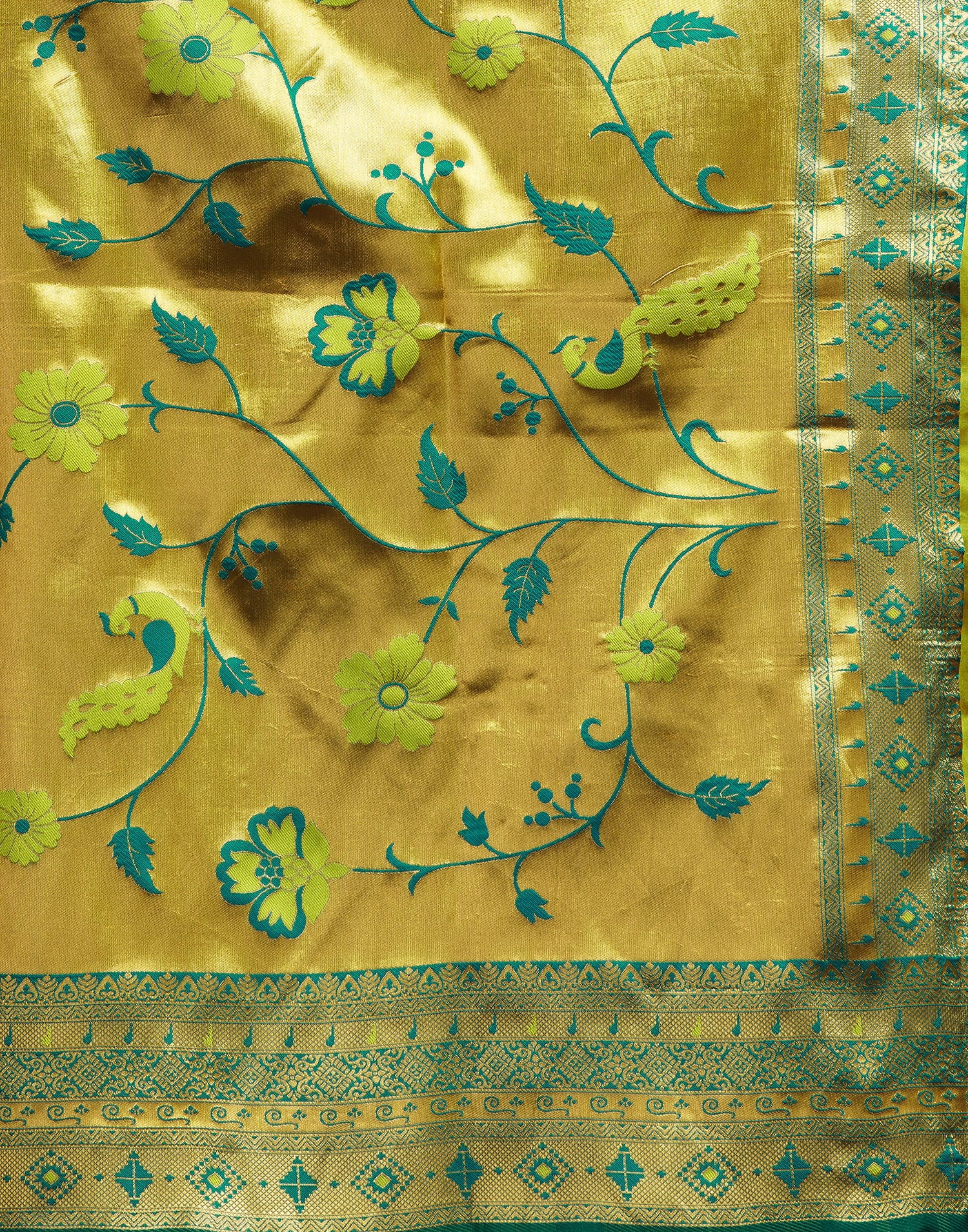 Lime Green Silk Woven Paithani Saree