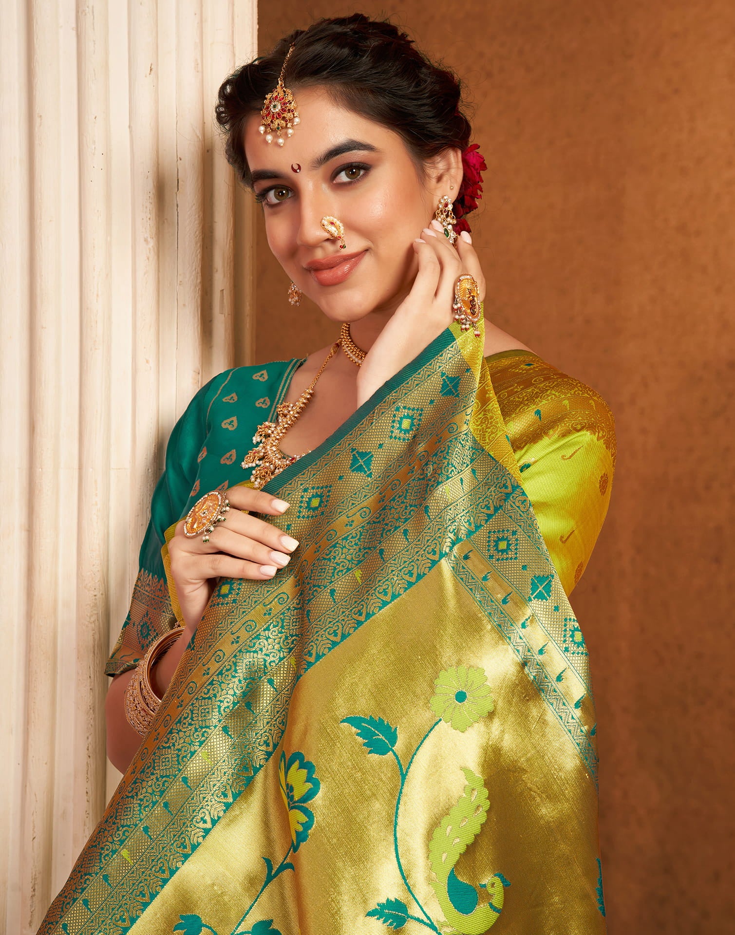 Lime Green Silk Woven Paithani Saree