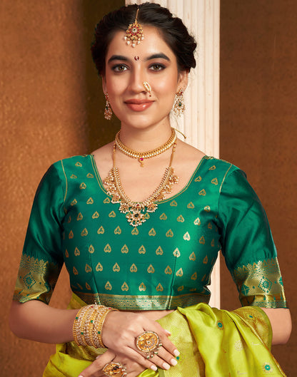 Lime Green Silk Woven Paithani Saree