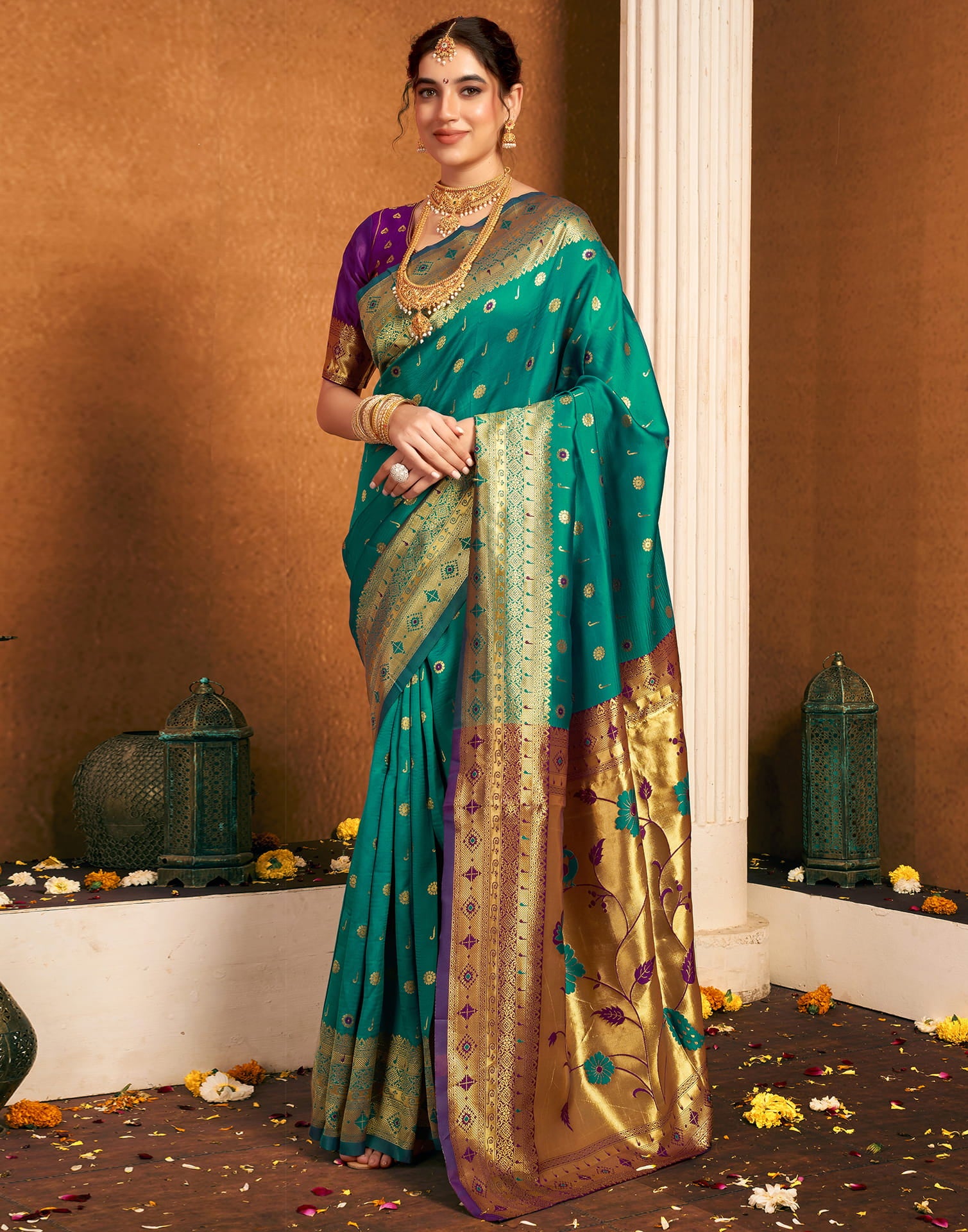 Turquoise Silk Woven Paithani Saree