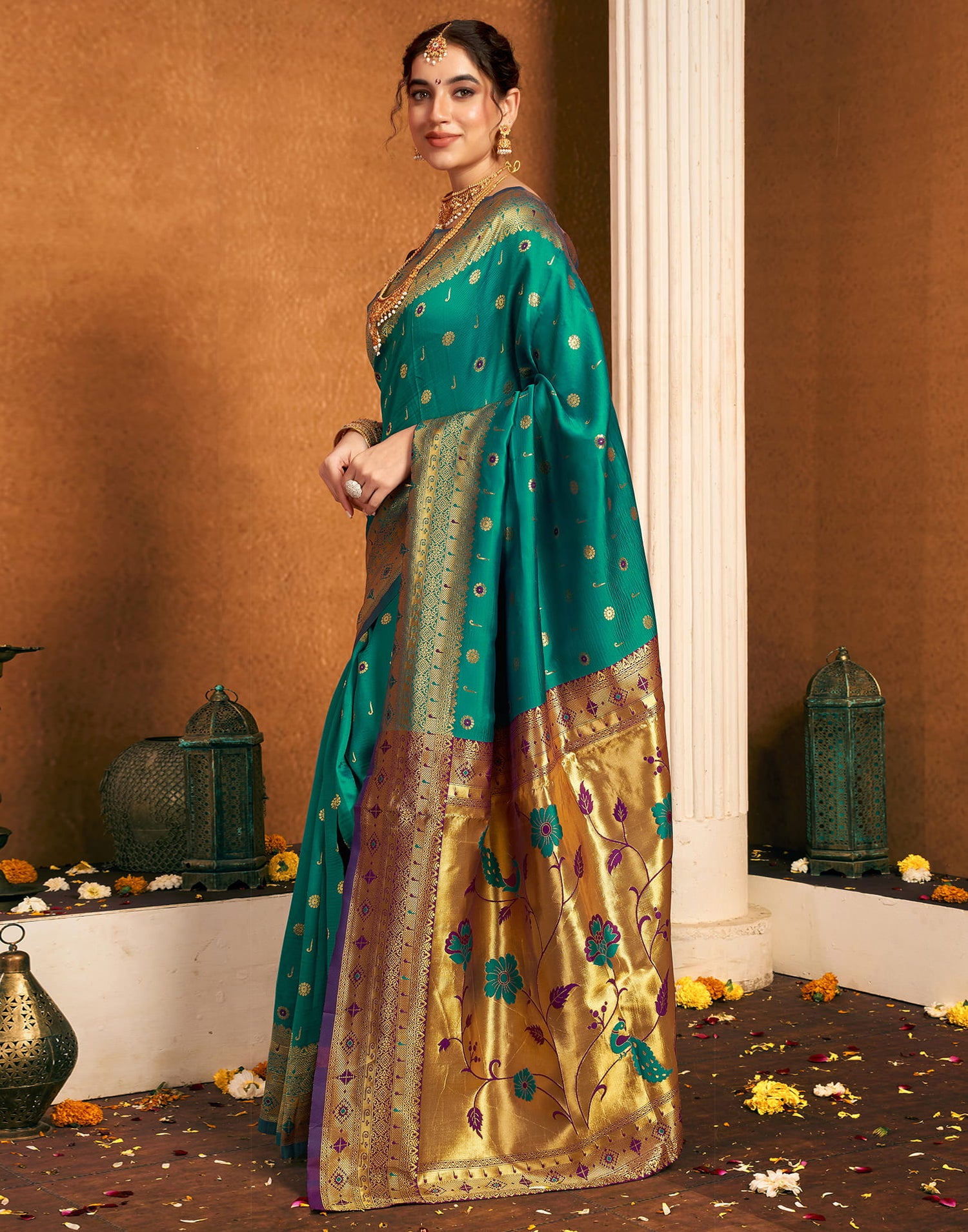 Teal Green Silk Woven Paithani Saree