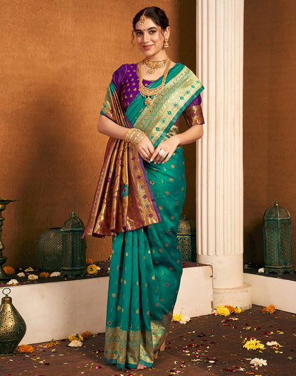 Teal Green Silk Woven Paithani Saree