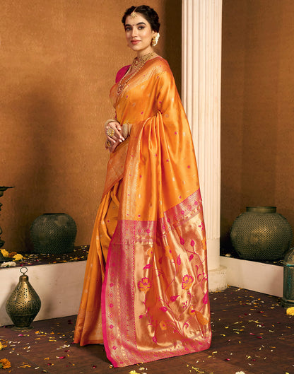 Saffron Silk Woven Paithani Saree